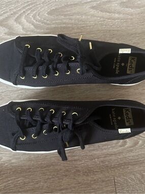 Kate Spade Keds Black Sneakers with Gold Accents